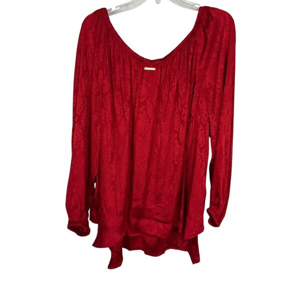 Michael Michael Kors NEW Crimson Red Blouse 2X Satin Off the Shoulder Snakeskin - Picture 4 of 10